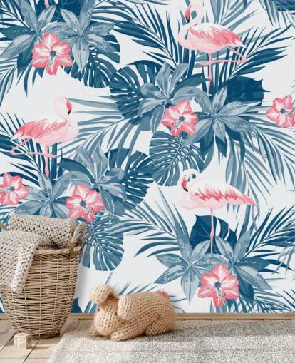 Papier Peint Flamant Rose et Bleu Papier Peint Flamant Rose et Bleu