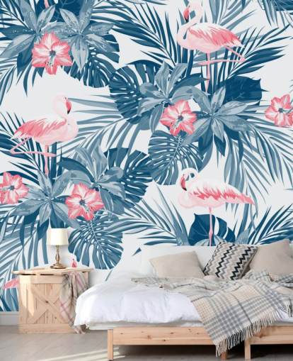 Blue and Pink Flamingo Wallpaper