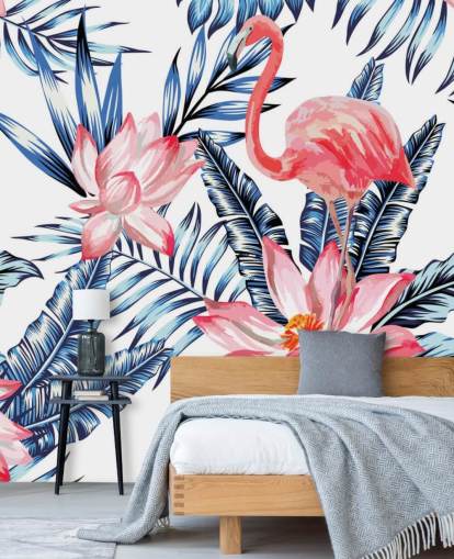 Flamingo and Palm Leaves Wall Mural Flamingo and Palm Leaves Wall Mural