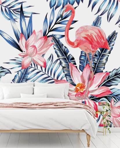 Flamingo und Palmblätter Fototapete Flamingo und Palmblätter Fototapete