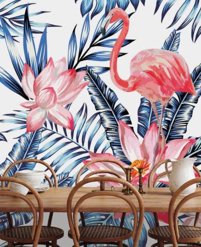 Decorazione murale con fenicotteri e foglie di palma Decorazione murale con fenicotteri e foglie di palma