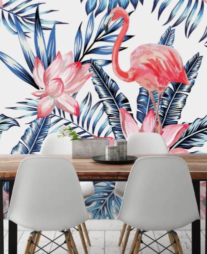 Flamingo and Palm Leaves Wall Mural Flamingo and Palm Leaves Wall Mural