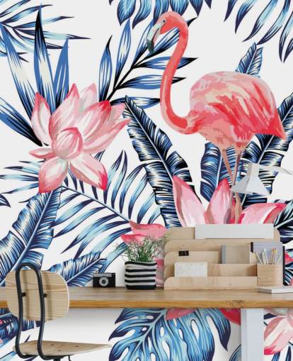 Flamingo and Palm Leaves Wall Mural Flamingo and Palm Leaves Wall Mural
