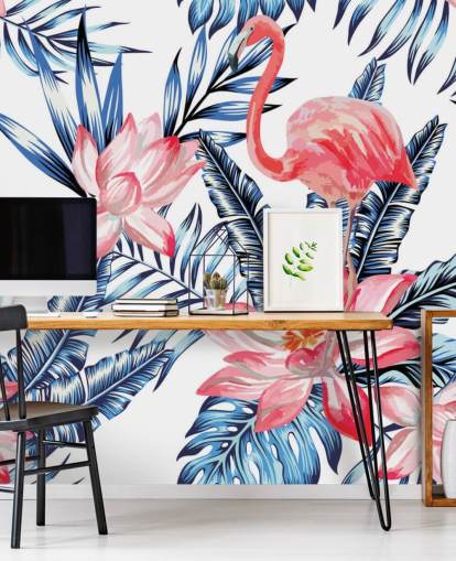 Flamingo and Palm Leaves Wall Mural Flamingo and Palm Leaves Wall Mural