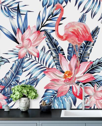 Mural de pared Flamenco y hojas de palmera
