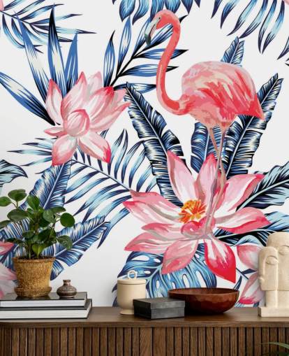 Mural de pared Flamenco y hojas de palmera