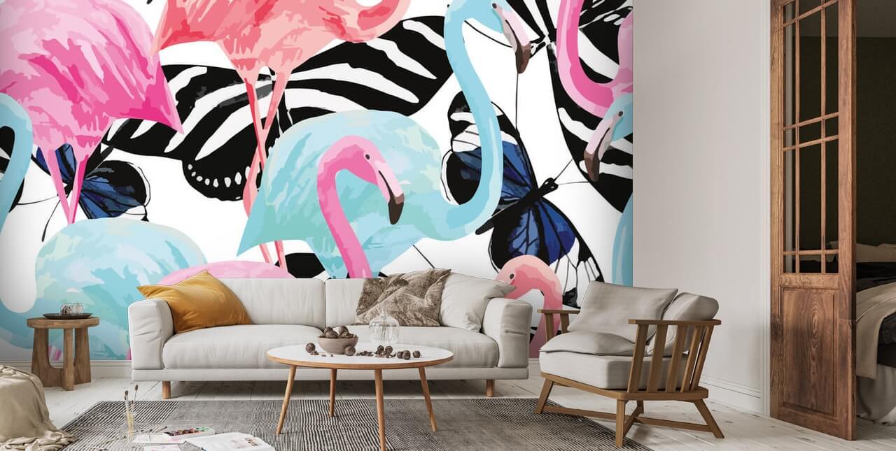 Pink and Blue Flamingo Wallpaper Wallsauce AU