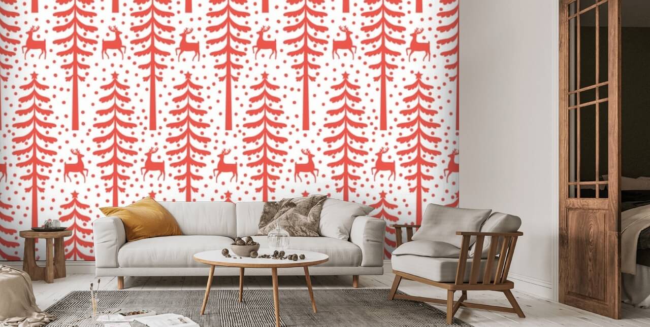 Red Christmas Trees Wallpaper Mural Wallsauce UK