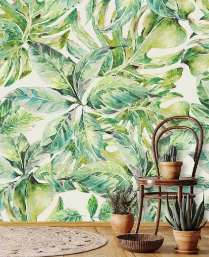 Large Green Leaves Wall Mural 