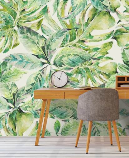 Large Green Leaves Wall Mural 