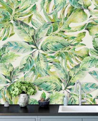Large Green Leaves Wall Mural 