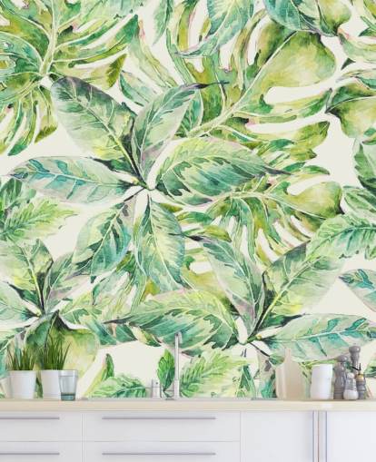 Large Green Leaves Wall Mural 
