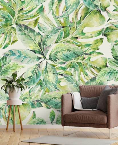 Decorazione murale con grandi foglie verdi Decorazione murale con grandi foglie verdi