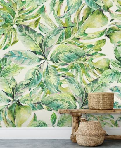 Mural de parede de folhas verdes grandes 