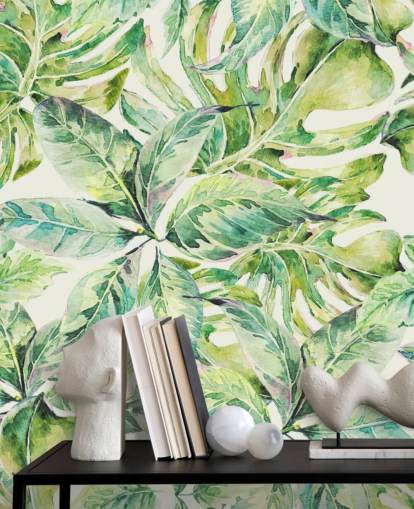 Mural de parede de folhas verdes grandes 