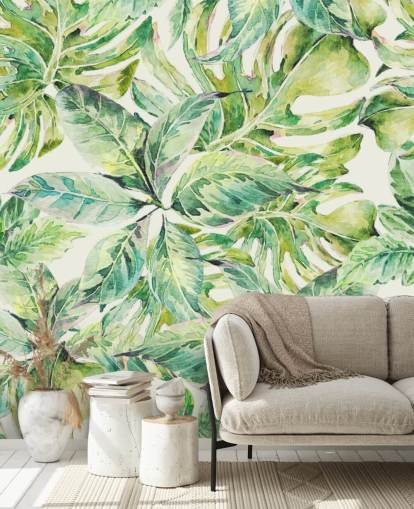 Large Green Leaves Wall Mural 