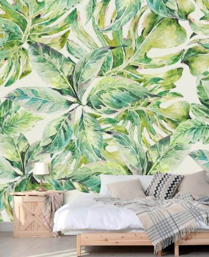 Mural de parede de folhas verdes grandes 