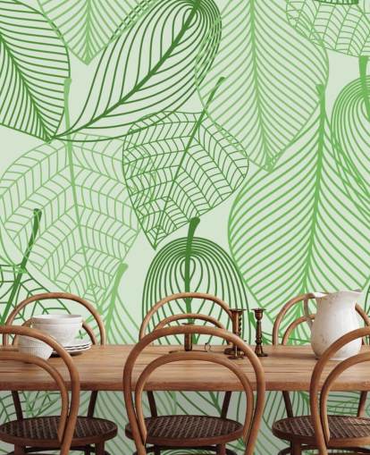 papier peint mural à feuilles vertes appelé Green Leaves pour les chambres, les salles de bain et les cuisines