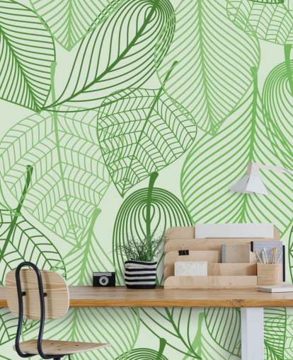 mural de papel pintado de hojas verdes llamado Hojas verdes para dormitorios, baños y cocinas