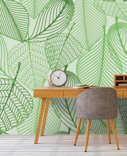 papier peint mural à feuilles vertes appelé Green Leaves pour les chambres, les salles de bain et les cuisines