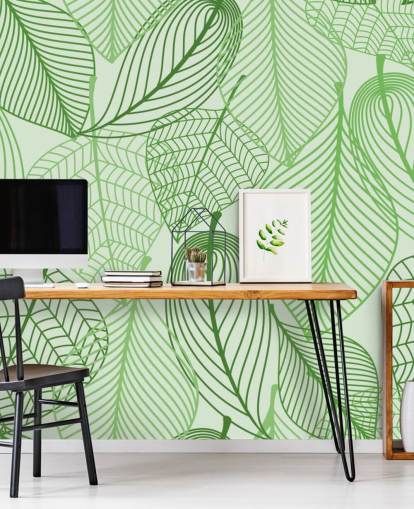 mural de papel de parede de folhas verdes chamado Green Leaves para quartos, banheiros e cozinhas mural de papel de parede de folhas verdes chamado Green Leaves para quartos, banheiros e cozinhas