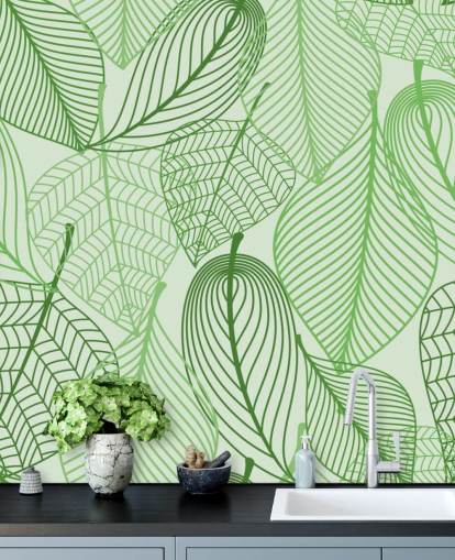 mural de papel pintado de hojas verdes llamado Hojas verdes para dormitorios, baños y cocinas mural de papel pintado de hojas verdes llamado Hojas verdes para dormitorios, baños y cocinas