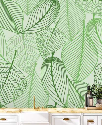 mural de papel pintado de hojas verdes llamado Hojas verdes para dormitorios, baños y cocinas mural de papel pintado de hojas verdes llamado Hojas verdes para dormitorios, baños y cocinas