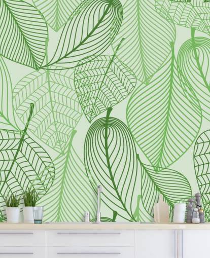 green leaf wallpaper mural called Green Leaves for bedrooms, bathrooms and kitchens green leaf wallpaper mural called Green Leaves for bedrooms, bathrooms and kitchens