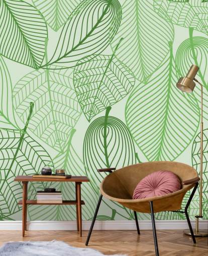 carta da parati murale con foglie verdi chiamata Green Leaves per camere da letto, bagni e cucine carta da parati murale con foglie verdi chiamata Green Leaves per camere da letto, bagni e cucine