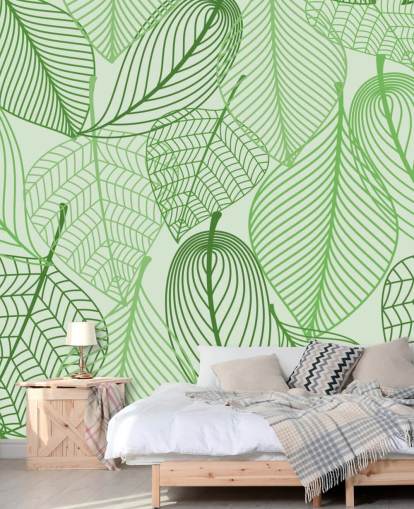 green leaf wallpaper mural called Green Leaves for bedrooms, bathrooms and kitchens