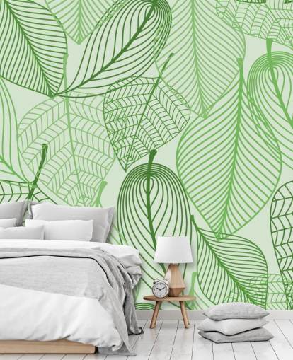 green leaf wallpaper mural called Green Leaves for bedrooms, bathrooms and kitchens