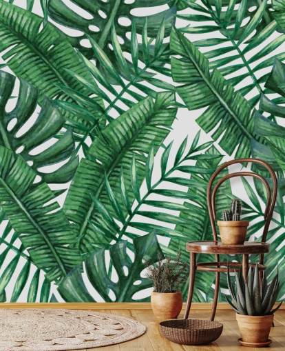 Watercolour Tropical Palms Wallpaper