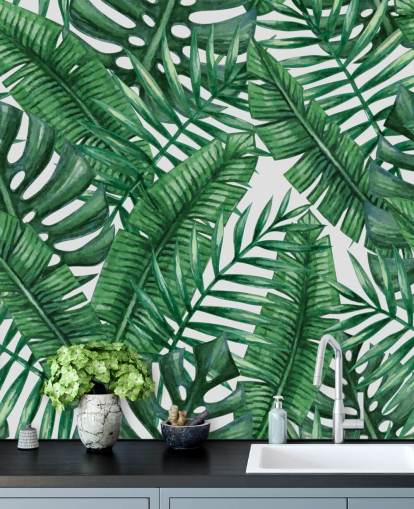 Papel pintado Palmeras tropicales en acuarela