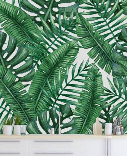 Watercolour Tropical Palms Wallpaper