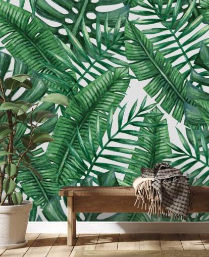 Watercolour Tropical Palms Wallpaper