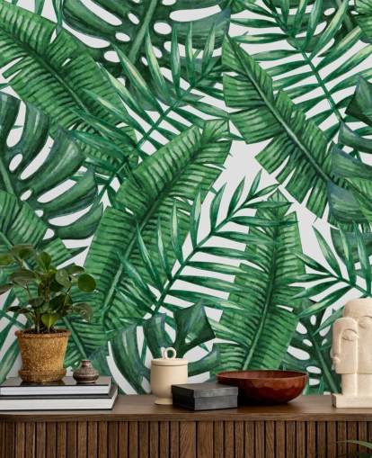 Watercolour Tropical Palms Wallpaper