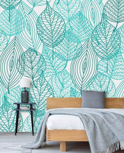 Blue Drawn Leaves Wallpaper