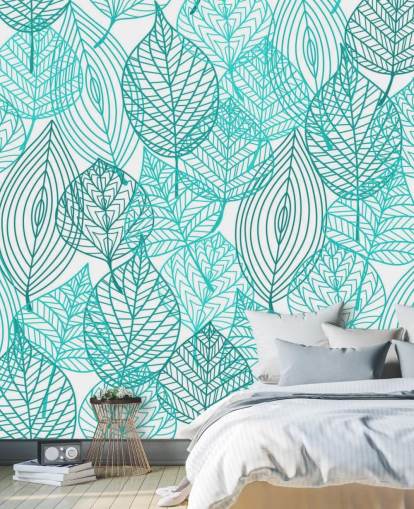 Blue Drawn Leaves Wallpaper