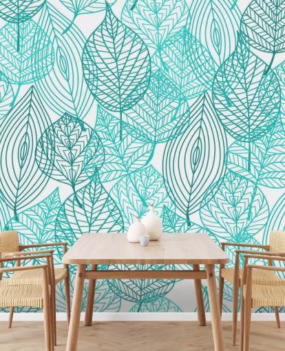 Blue Drawn Leaves Wallpaper