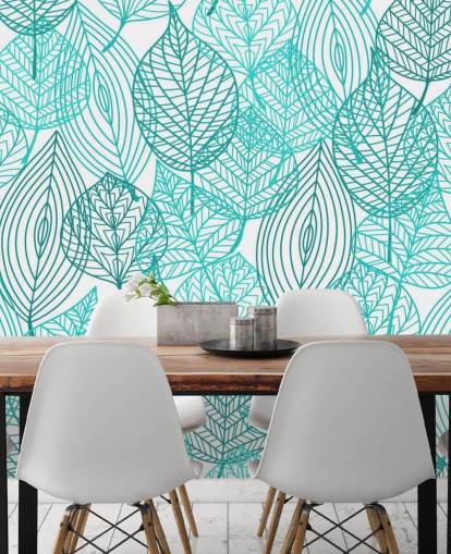 Blue Drawn Leaves Wallpaper