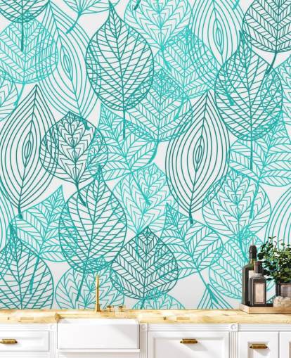 Blue Drawn Leaves Wallpaper