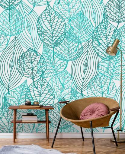 Blue Drawn Leaves Wallpaper