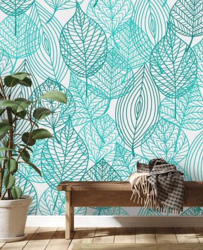 Blue Drawn Leaves Wallpaper