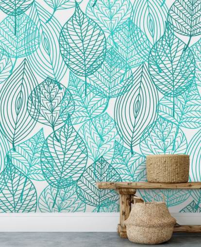 Blue Drawn Leaves Wallpaper Blue Drawn Leaves Wallpaper