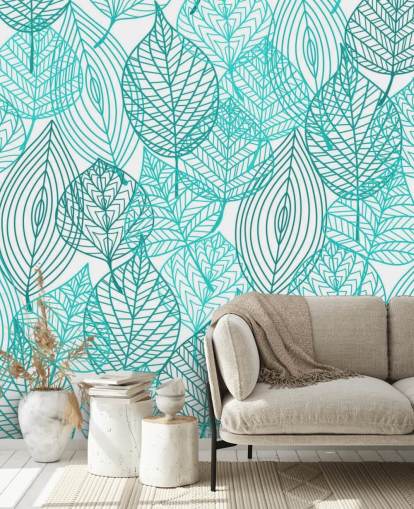 Blue Drawn Leaves Wallpaper