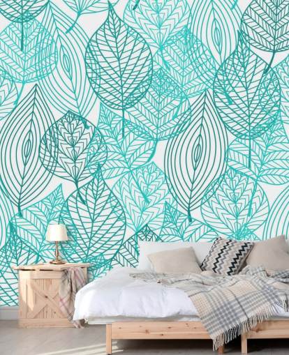 Blue Drawn Leaves Wallpaper