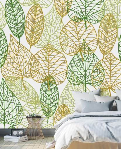 green and golden leaf wallpaper mural called Colors of Autumn for bathrooms, kitchens and living rooms green and golden leaf wallpaper mural called Colors of Autumn for bathrooms, kitchens and living rooms