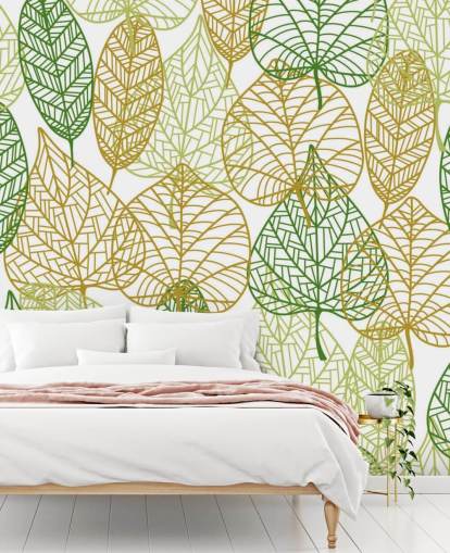 green and golden leaf wallpaper mural called Colors of Autumn for bathrooms, kitchens and living rooms green and golden leaf wallpaper mural called Colors of Autumn for bathrooms, kitchens and living rooms