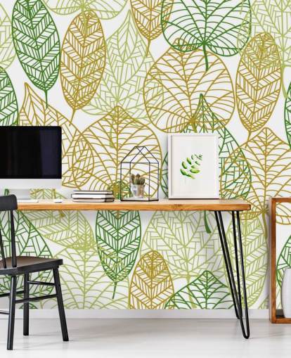 green and golden leaf wallpaper mural called Colors of Autumn for bathrooms, kitchens and living rooms green and golden leaf wallpaper mural called Colors of Autumn for bathrooms, kitchens and living rooms
