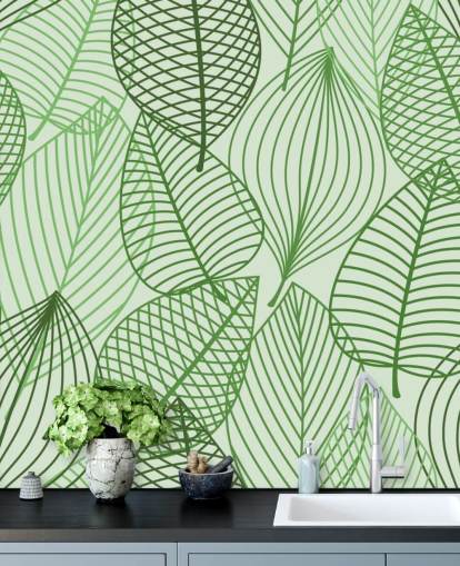 green leaf wallpaper mural called Green Autumnal Leaves for bathrooms, bedrooms and offices green leaf wallpaper mural called Green Autumnal Leaves for bathrooms, bedrooms and offices